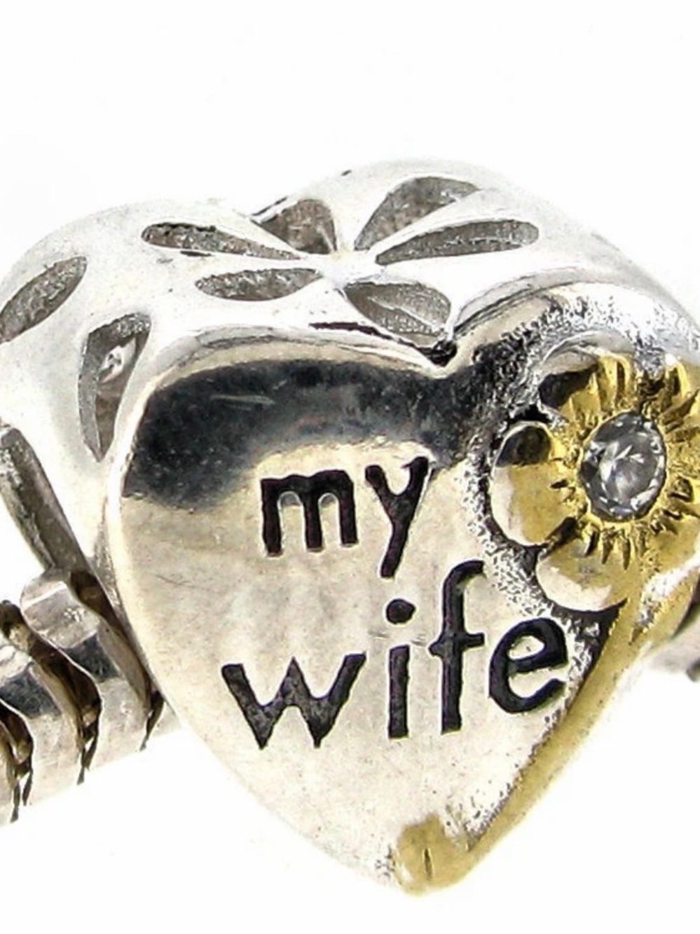 My Wife Heart Charm Pendant - Silver with Gold Accent